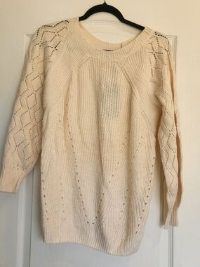 Funlingo Light Cream Open-Knit Women's Pullover Sweater S BNWT